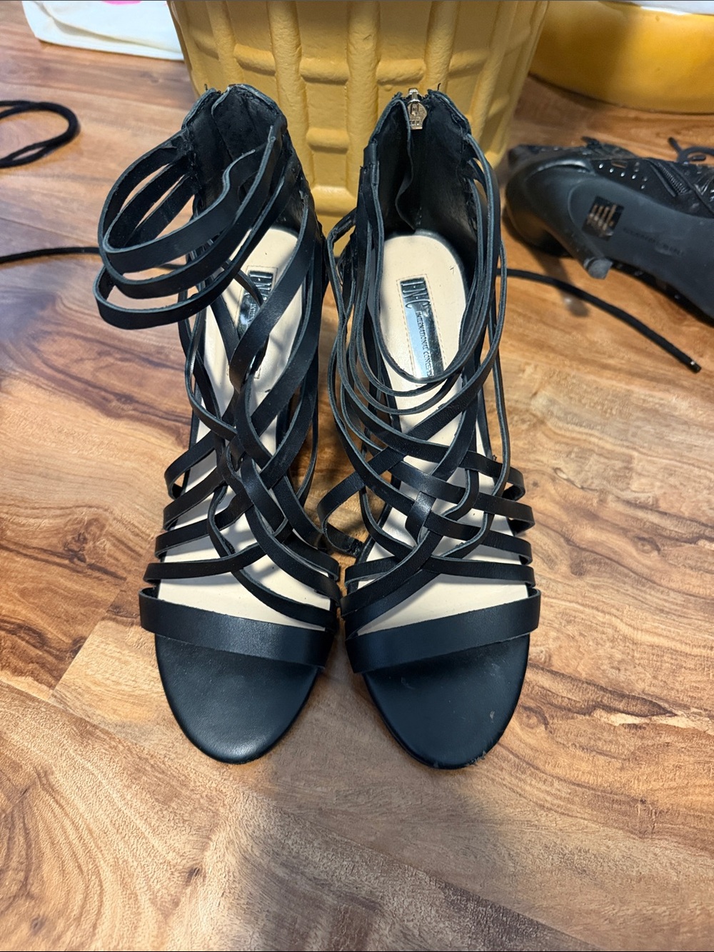 INC International Concepts Black Strappy Cage High Heels